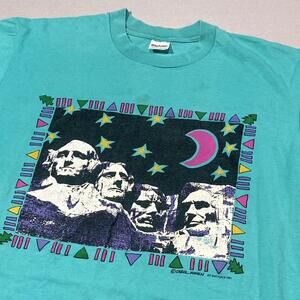 Vintage Mt Rushmore Shirt Men Large Green Short Sleeve Single Stitch Suttons Art